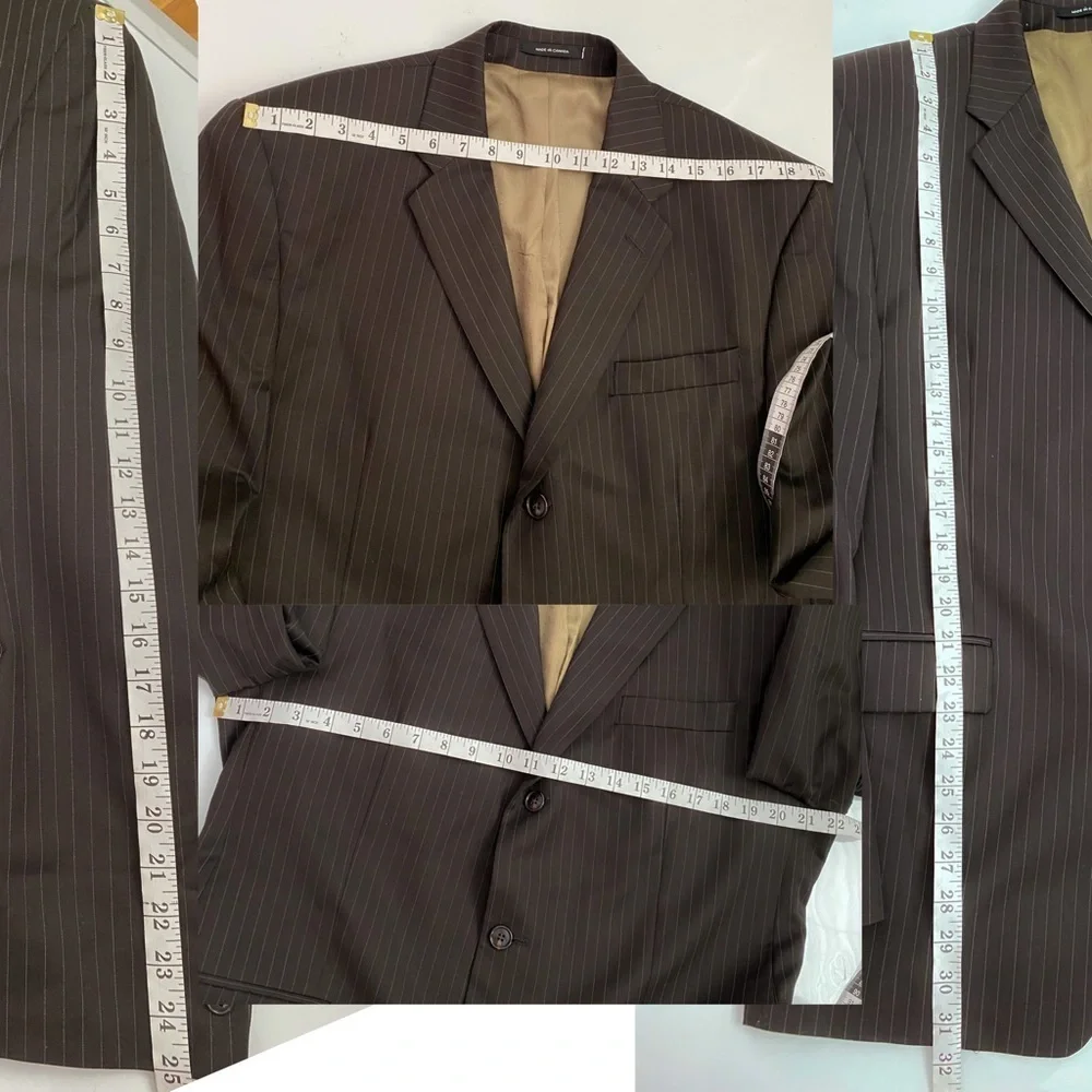 Calvin Klein Wool Pinstripe Brown Blazer Sport Coat Suit Jacket Three Button 42R
